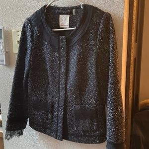 Rebecca Taylor Tweed Blazer with Lace and Detailed Piping, Rouched back